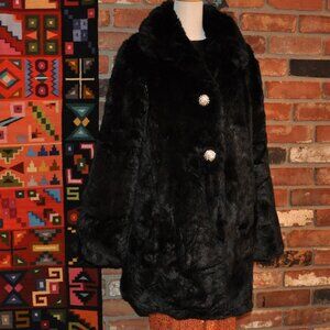 Kate spade New York Black Faux Fur Teddy Pea Coat Rhinestone Buttons L